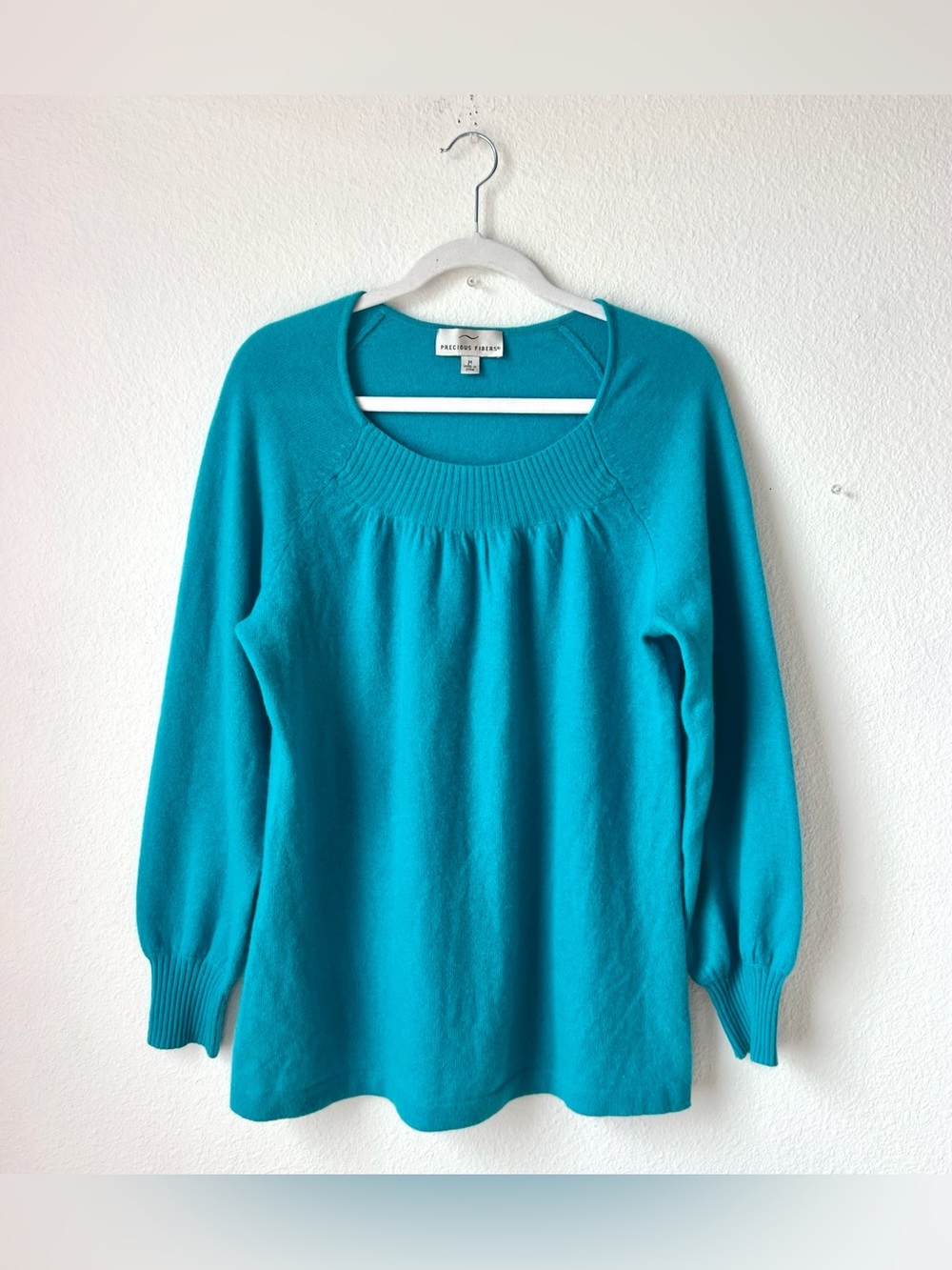 Precious Fibers 100% Cashmere Aqua Scoop Neck Sweater Tunic Women's Size M